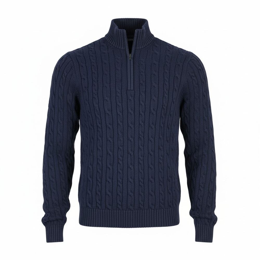 IZOD Mens 2XL Quarter Zip Cable Knit Cotton Pullover Navy Blue
